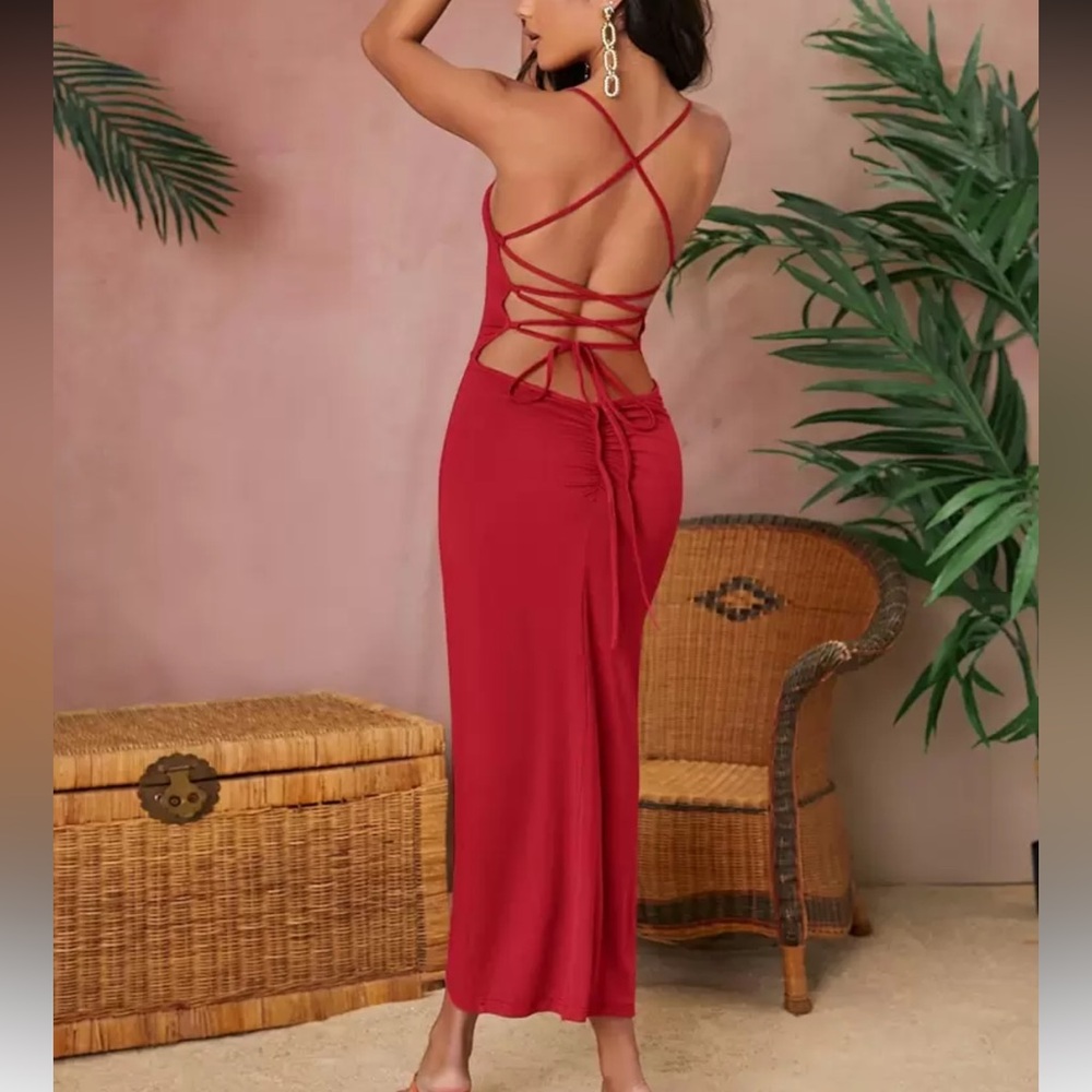 Elegant Red Backless Dress